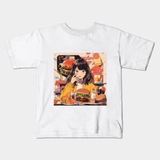 Girl in burger restaurant Kids T-Shirt